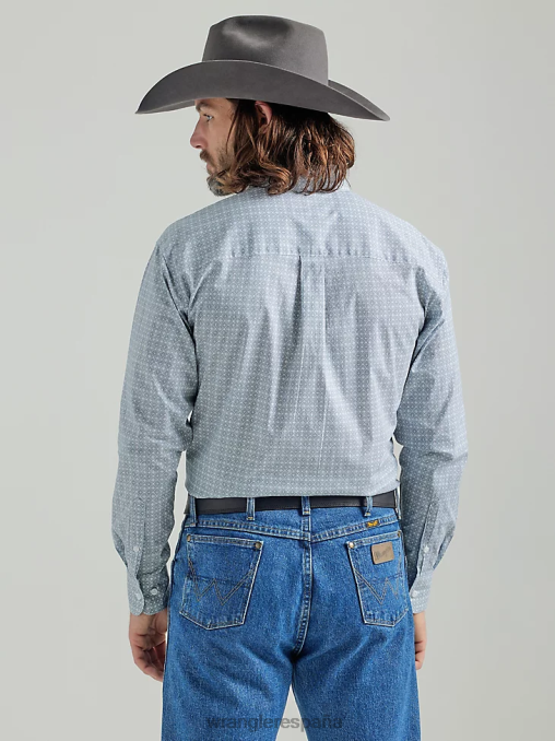 Wrangler ropa gris (112324885) hombres Camisa con estampado de botones y dos bolsillos de manga larga George Strait BDR0J367