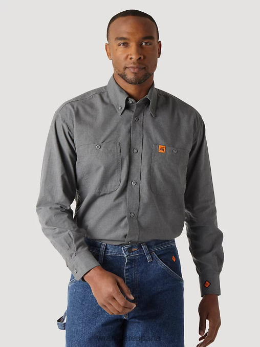 Wrangler ropa gris (fr3w01g) hombres Camisa de trabajo sólida de sarga resistente al fuego riggs workwear fr BDR0J401