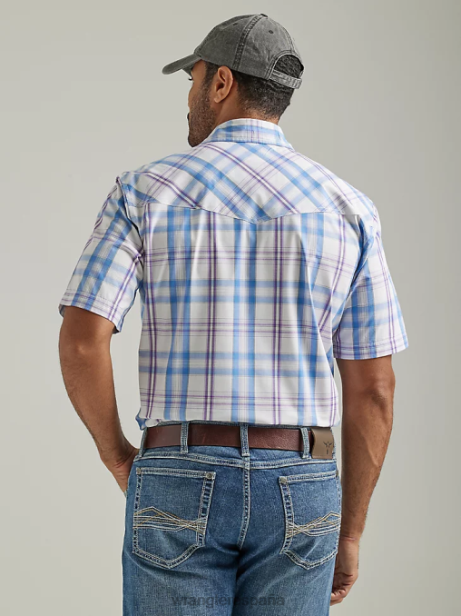 Wrangler ropa iris morado (112327811) hombres Camisa a cuadros de dos bolsillos con broche occidental de manga corta y comodidad avanzada de competición 20x BDR0J454