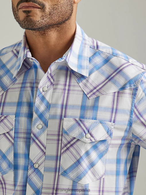 Wrangler ropa iris morado (112327811) hombres Camisa a cuadros de dos bolsillos con broche occidental de manga corta y comodidad avanzada de competición 20x BDR0J454