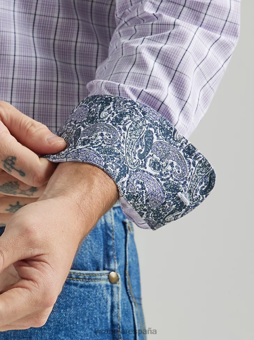 Wrangler ropa lila (112324814) hombres camisa a cuadros de manga larga con botones y dos bolsillos george strait BDR0J324