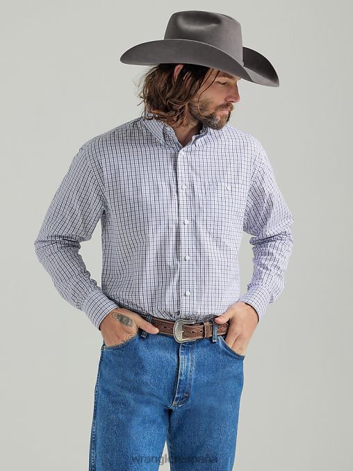 Wrangler ropa lila (112324860) hombres Camisa a cuadros de manga larga con botones y un bolsillo de George Strait BDR0J316