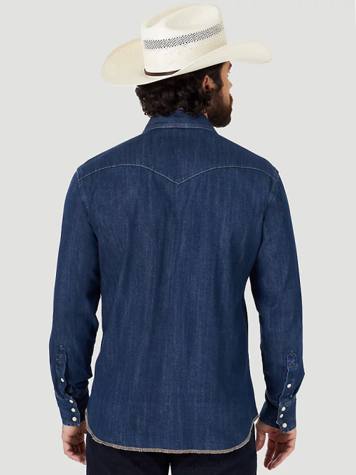Wrangler ropa mezclilla oscura (ms1041d) hombres Camisa de trabajo de mezclilla occidental de manga larga con corte vaquero BDR0J406