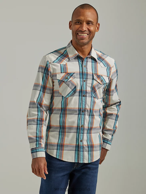 Wrangler ropa miel (112330929) hombres camisa a cuadros con lavado vaquero BDR0J411