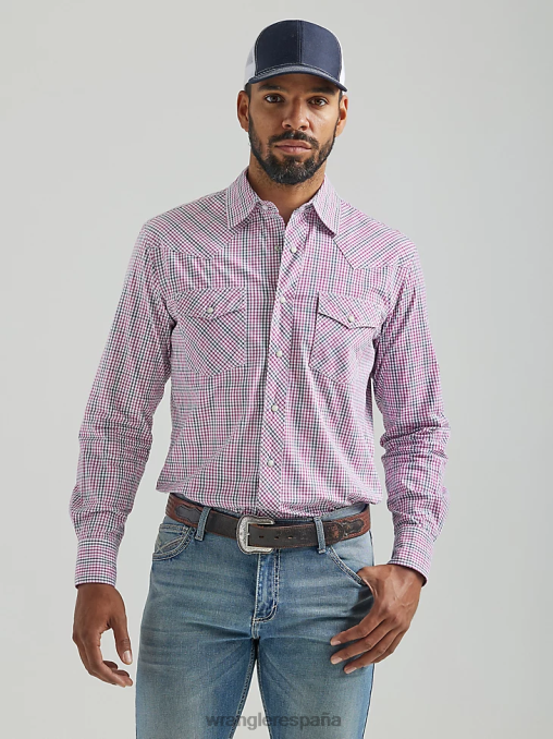 Wrangler ropa mini rosa (112324834) hombres Camisa a cuadros con botones a presión estilo occidental, manga larga, dos bolsillos, comodidad avanzada, 20x Competition BDR0J492