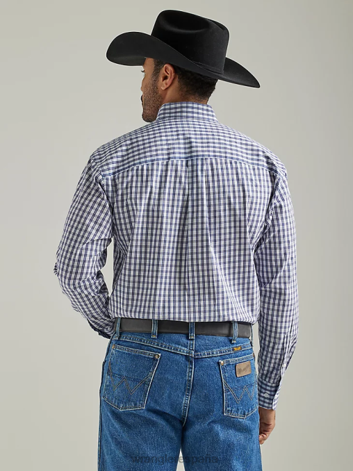 Wrangler ropa índigo grueso (112327827) hombres Camisa a cuadros de manga larga con botones y un bolsillo de George Strait BDR0J320