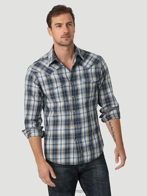 Wrangler ropa índigo profundo (112327793) hombres camisa a cuadros retro premium de manga larga con broche occidental BDR0J480