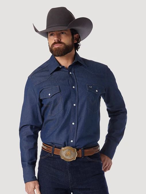 Wrangler ropa índigo rígido (70127mw) hombres Camisa de manga larga de mezclilla rígida estilo western con corte vaquero BDR0J439