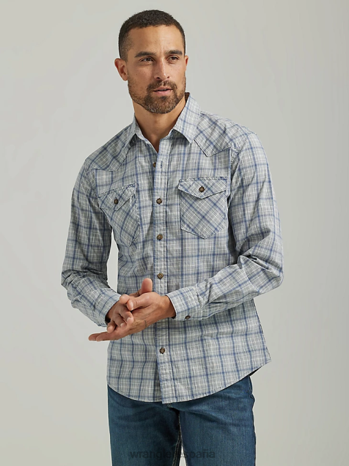 Wrangler ropa índigo vintage (112330911) hombres camisa a cuadros con lavado vaquero BDR0J414