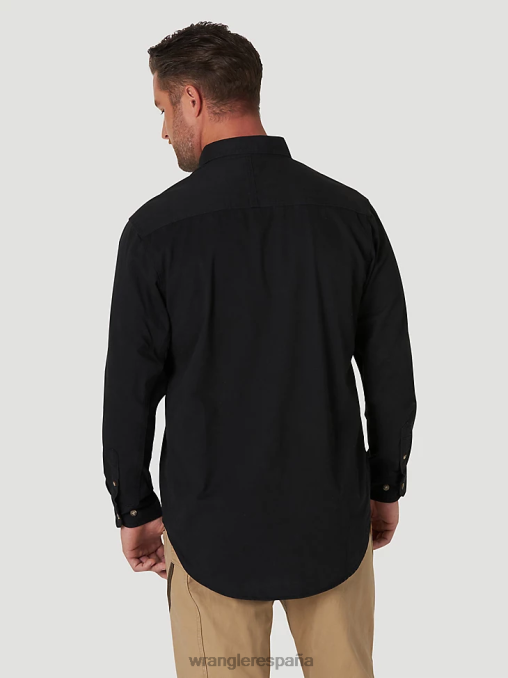 Wrangler ropa negro (103w501bk) hombres Riggs Workwear camisa de trabajo de sarga sólida con botones y manga larga BDR0J353