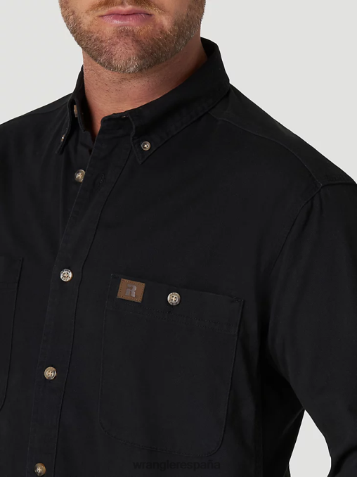 Wrangler ropa negro (103w501bk) hombres Riggs Workwear camisa de trabajo de sarga sólida con botones y manga larga BDR0J353