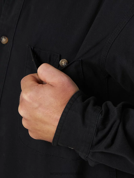 Wrangler ropa negro (103w501bk) hombres Riggs Workwear camisa de trabajo de sarga sólida con botones y manga larga BDR0J353