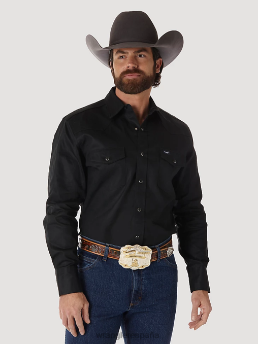 Wrangler ropa negro (ms70819) hombres camisa de trabajo sólida con broche occidental de manga larga y acabado firme con corte vaquero BDR0J425