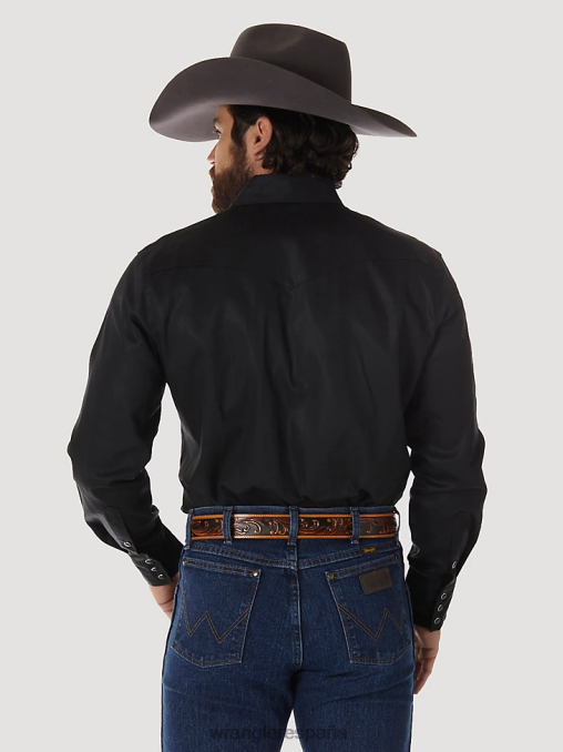 Wrangler ropa negro (ms70819) hombres camisa de trabajo sólida con broche occidental de manga larga y acabado firme con corte vaquero BDR0J425