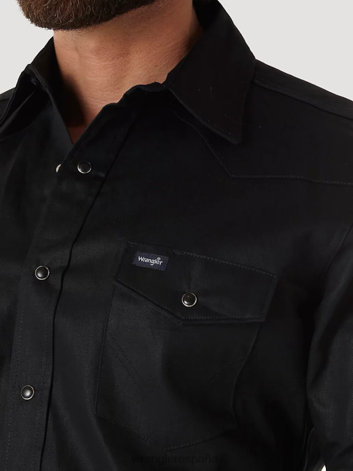 Wrangler ropa negro (ms70819) hombres camisa de trabajo sólida con broche occidental de manga larga y acabado firme con corte vaquero BDR0J425