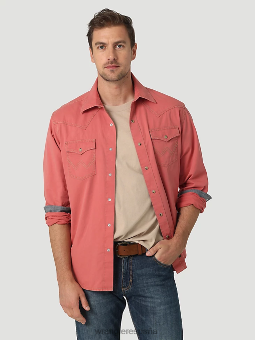 Wrangler ropa pomelo rojo (112327788) hombres camisa retro premium de manga larga con botones y color liso BDR0J304