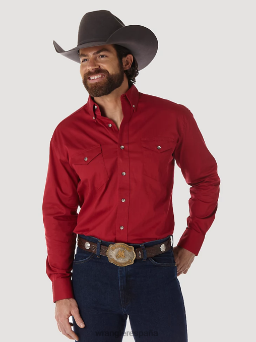 Wrangler ropa rojo (mp3522r) hombres camisa de sarga sólida y ligera con botones y manga larga pintada en el desierto BDR0J297