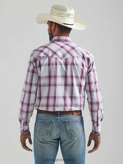 Wrangler ropa rosa grande (112324837) hombres Camisa a cuadros con botones a presión estilo occidental, manga larga, dos bolsillos, comodidad avanzada, 20x Competition BDR0J494