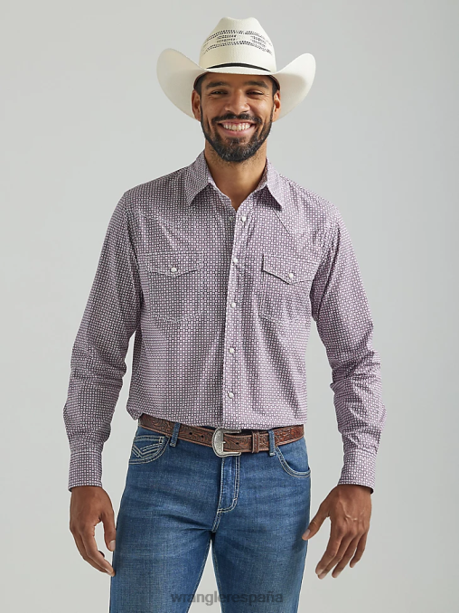 Wrangler ropa rosa oscuro (112324836) hombres Camisa con estampado occidental de manga larga y comodidad avanzada 20x Competition BDR0J483
