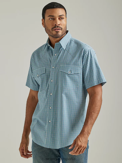 Wrangler ropa verdes mixtos (112326369) hombres camisa a cuadros de manga corta resistente a las arrugas BDR0J447