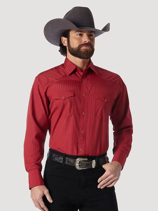 Wrangler ropa vino (75740wn) hombres camisa occidental de manga larga con rayas dobby y botones a presión BDR0J468