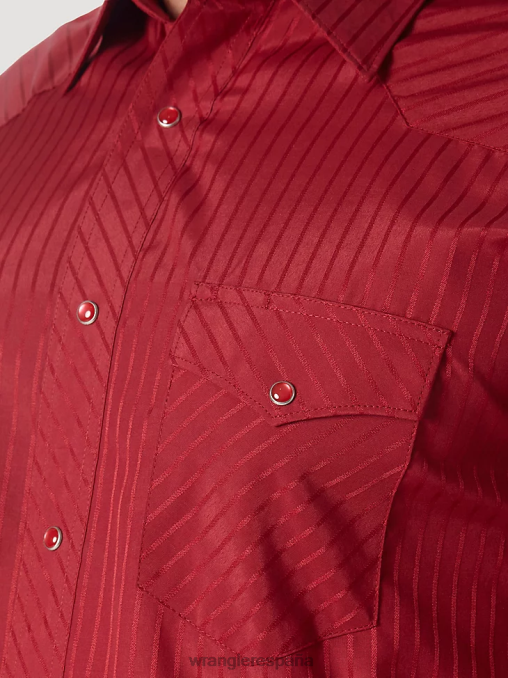 Wrangler ropa vino (75740wn) hombres camisa occidental de manga larga con rayas dobby y botones a presión BDR0J468