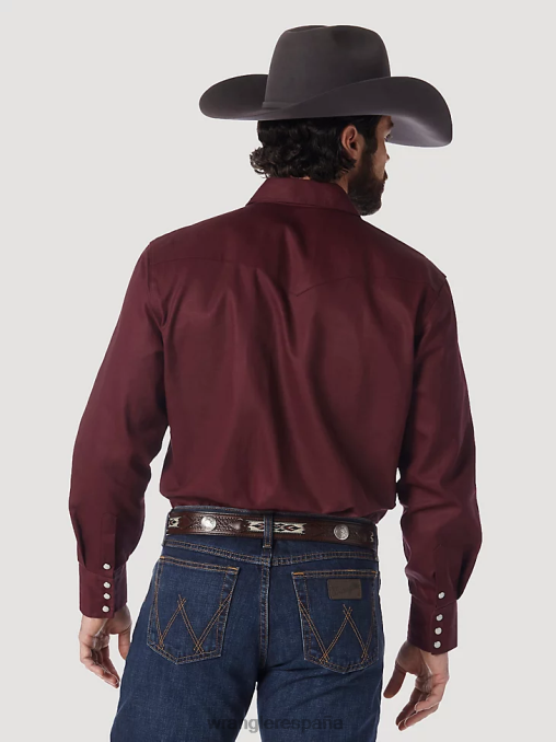 Wrangler ropa óxido rojo (ms70719) hombres camisa de trabajo sólida con broche occidental de manga larga y acabado firme con corte vaquero BDR0J423