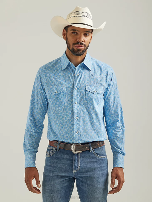 ropa azul azul (112324833) hombres Wrangler Camisa con estampado occidental de manga larga y comodidad avanzada 20x Competition BDR0J481