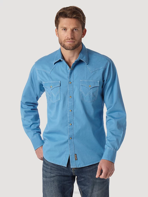 ropa azul (mvr507j) hombres Wrangler camisa estilo western con dos bolsillos con solapa y ribete en contraste BDR0J438