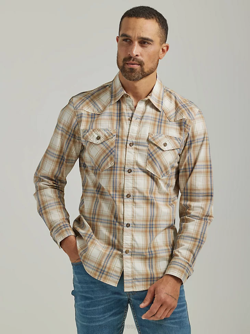 ropa sarga (112330928) hombres Wrangler camisa a cuadros con lavado vaquero BDR0J410