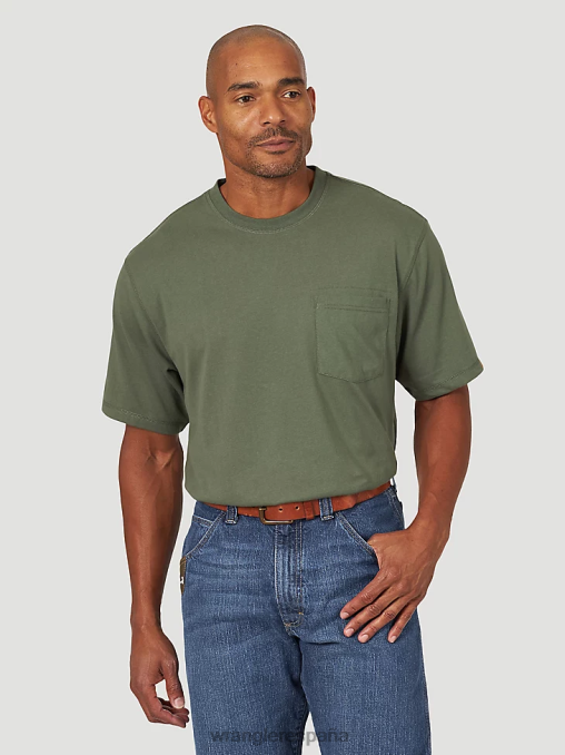 Wrangler ropa verde avellana (3w701hg) hombres Camiseta de rendimiento de manga corta con 1 bolsillo Riggs Workwear BDR0J279