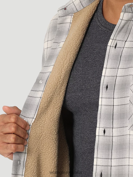 Wrangler ropa gris vaporoso (112325083) hombres Chaqueta camisera gruesa con forro de sherpa a cuadros BDR0J389