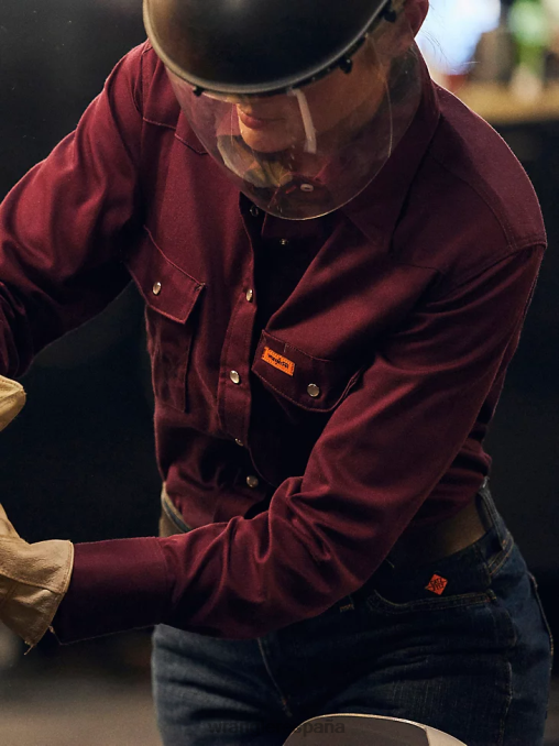 Wrangler ropa burdeos (frlw04r) mujer fr resistente al fuego manga larga sólido BDR0J895