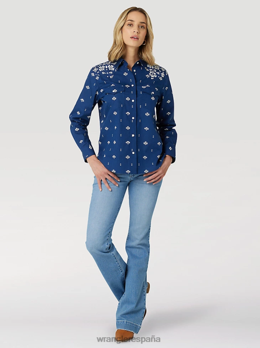 Wrangler ropa impresión azul (112327260) mujer camisa retro americana bandana western snap BDR0J883