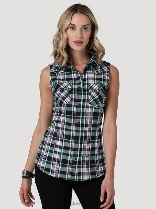 Wrangler ropa verde intenso (112330047) mujer top retro sin mangas a cuadros con broche occidental BDR0J897