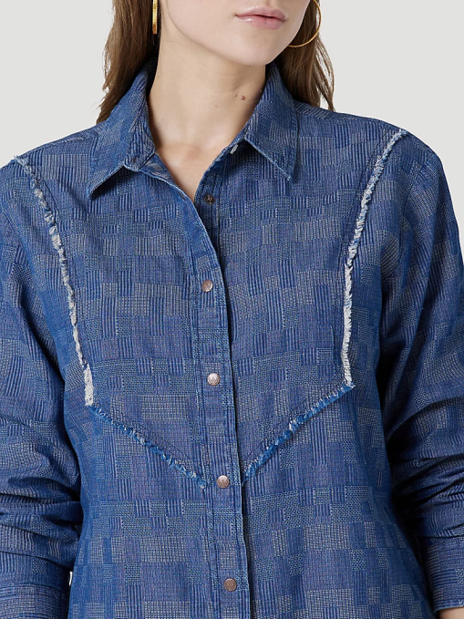 ropa negro (lw1002x) mujer Wrangler Top liso de manga larga con canesú delantero y trasero de un punto BDR0J888