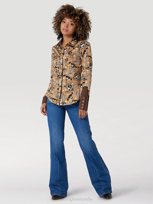 ropa negro (lw1002x) mujer Wrangler Top liso de manga larga con canesú delantero y trasero de un punto BDR0J888