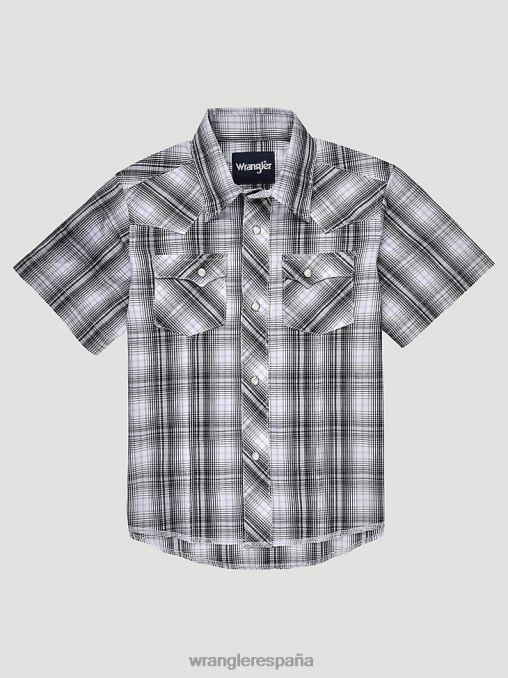 Wrangler ropa ajedrez gris (112326440) Niños Camisa a cuadros con broche occidental de moda de manga corta BDR0J1005