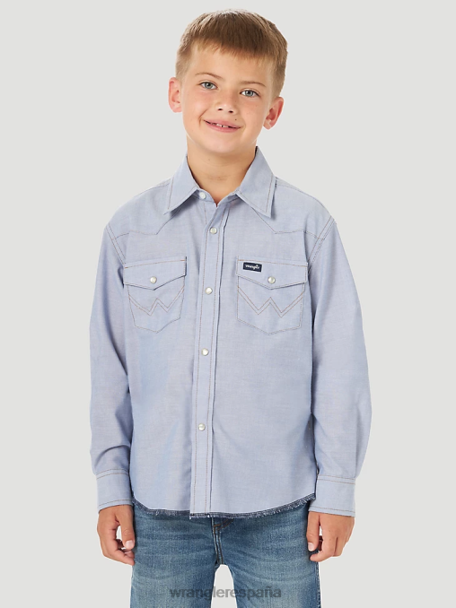 Wrangler ropa cambray azul (bw7013b) Niños camisa con broche estilo western y corte vaquero BDR0J970