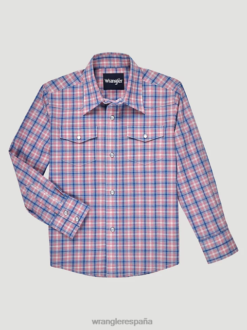 Wrangler ropa fuegos artificiales azules (112326323) Niños camisa a cuadros de manga larga resistente a las arrugas BDR0J968