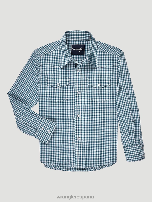Wrangler ropa verdes mixtos (112326355) Niños camisa a cuadros de manga larga resistente a las arrugas BDR0J967